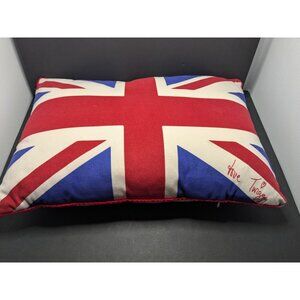 Union Jack Decorative Pillow Signed "Love Twiggy" Red White Blue Vintage Pillow
